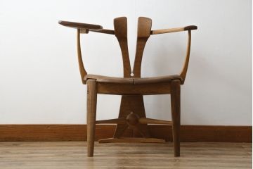 中古　美品　激レア　一点物!!　出展作品の可能性あり!!　木工作家　吉野崇裕　鉋跡仕上げ　美しい木目と力強い構造美が融合した唯一無二のアートチェア(ZEN チェア)(椅子、イス、アームチェア)(R-083151)