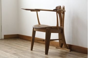 中古　美品　激レア　一点物!!　出展作品の可能性あり!!　木工作家　吉野崇裕　鉋跡仕上げ　美しい木目と力強い構造美が融合した唯一無二のアートチェア(ZEN チェア)(椅子、イス、アームチェア)(R-083151)