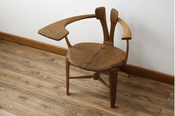 中古　美品　激レア　一点物!!　出展作品の可能性あり!!　木工作家　吉野崇裕　鉋跡仕上げ　美しい木目と力強い構造美が融合した唯一無二のアートチェア(ZEN チェア)(椅子、イス、アームチェア)(R-083151)