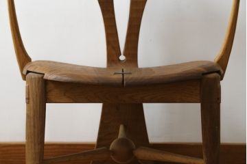中古　美品　激レア　一点物!!　出展作品の可能性あり!!　木工作家　吉野崇裕　鉋跡仕上げ　美しい木目と力強い構造美が融合した唯一無二のアートチェア(ZEN チェア)(椅子、イス、アームチェア)(R-083151)