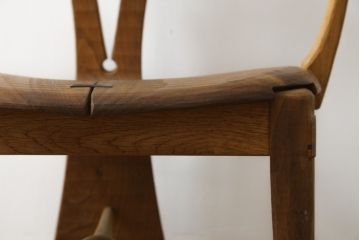中古　美品　激レア　一点物!!　出展作品の可能性あり!!　木工作家　吉野崇裕　鉋跡仕上げ　美しい木目と力強い構造美が融合した唯一無二のアートチェア(ZEN チェア)(椅子、イス、アームチェア)(R-083151)