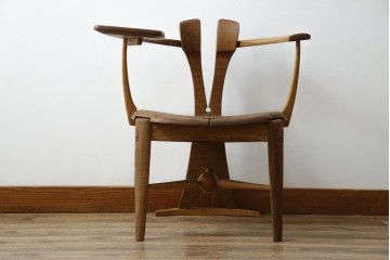 中古　美品　激レア　一点物!!　出展作品の可能性あり!!　木工作家　吉野崇裕　鉋跡仕上げ　美しい木目と力強い構造美が融合した唯一無二のアートチェア(ZEN チェア)　(R-083151)