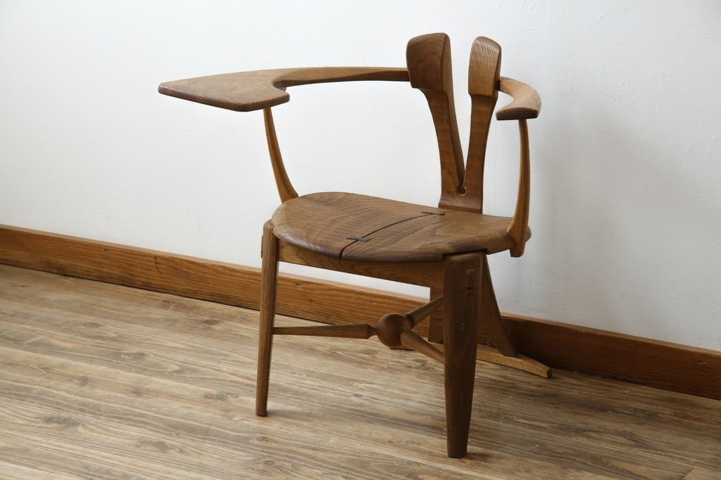 中古　美品　激レア　一点物!!　出展作品の可能性あり!!　木工作家　吉野崇裕　鉋跡仕上げ　美しい木目と力強い構造美が融合した唯一無二のアートチェア(ZEN チェア)　(R-083151)