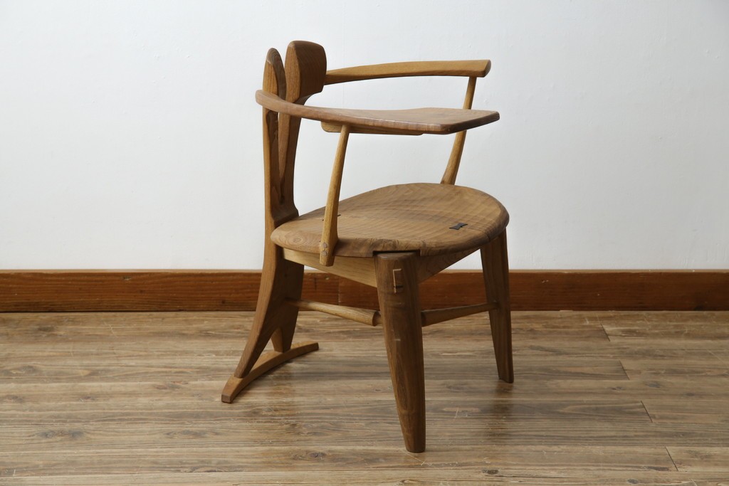 中古　美品　激レア　一点物!!　出展作品の可能性あり!!　木工作家　吉野崇裕　鉋跡仕上げ　美しい木目と力強い構造美が融合した唯一無二のアートチェア(ZEN チェア)　(R-083151)