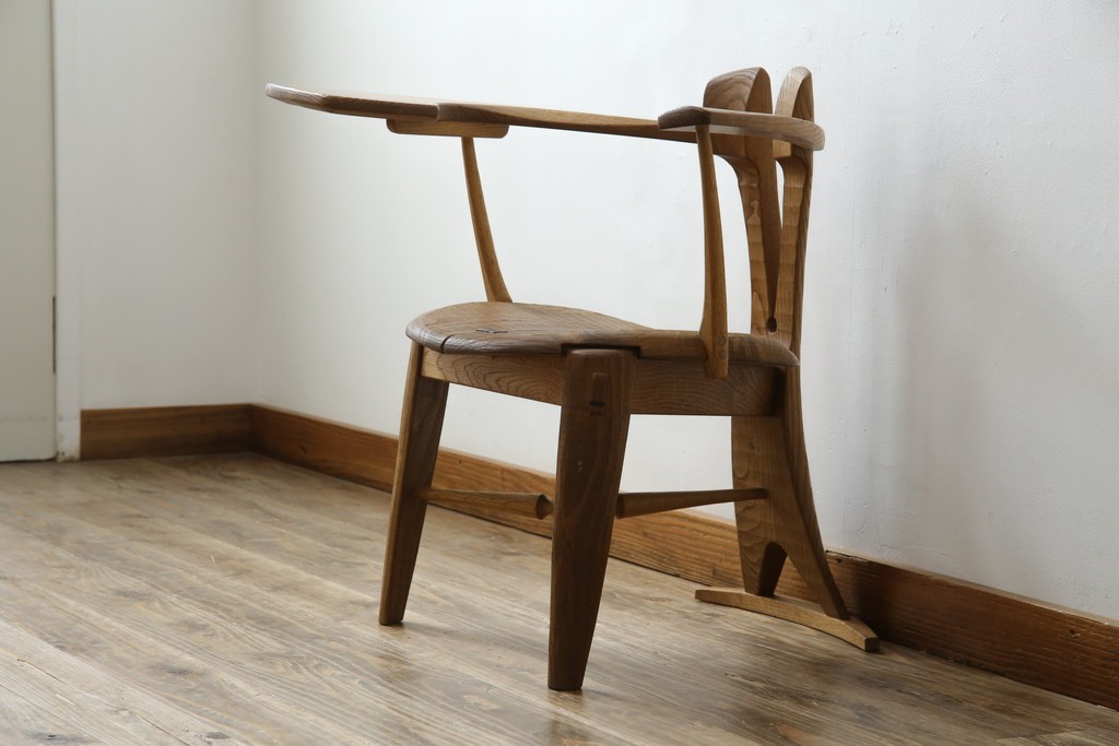 中古　美品　激レア　一点物!!　出展作品の可能性あり!!　木工作家　吉野崇裕　鉋跡仕上げ　美しい木目と力強い構造美が融合した唯一無二のアートチェア(ZEN チェア)　(R-083151)