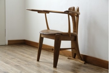 中古　美品　激レア　一点物!!　出展作品の可能性あり!!　木工作家　吉野崇裕　鉋跡仕上げ　美しい木目と力強い構造美が融合した唯一無二のアートチェア(ZEN チェア)　(R-083151)