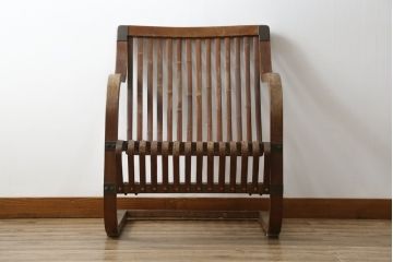 和製ビンテージ　激レア!　補強金具付き　竹興社　城所右文次　EMPRESS BAMBOO　PAT.NO.9520　サイン入り　滑らかな曲線のデザインが美しさと癒しを両立する博物館クラスのバンブーチェア(アームチェア、安楽椅子、イス、椅子、ヴィンテージ)(R-083152)