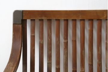 和製ビンテージ　激レア!　補強金具付き　竹興社　城所右文次　EMPRESS BAMBOO　PAT.NO.9520　サイン入り　滑らかな曲線のデザインが美しさと癒しを両立する博物館クラスのバンブーチェア(アームチェア、安楽椅子、イス、椅子、ヴィンテージ)(R-083152)