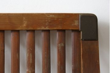 和製ビンテージ　激レア!　補強金具付き　竹興社　城所右文次　EMPRESS BAMBOO　PAT.NO.9520　サイン入り　滑らかな曲線のデザインが美しさと癒しを両立する博物館クラスのバンブーチェア(アームチェア、安楽椅子、イス、椅子、ヴィンテージ)(R-083152)
