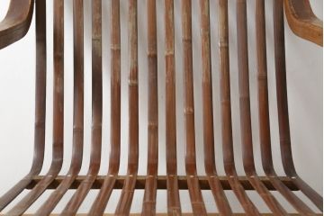 和製ビンテージ　激レア!　補強金具付き　竹興社　城所右文次　EMPRESS BAMBOO　PAT.NO.9520　サイン入り　滑らかな曲線のデザインが美しさと癒しを両立する博物館クラスのバンブーチェア(アームチェア、安楽椅子、イス、椅子、ヴィンテージ)(R-083152)