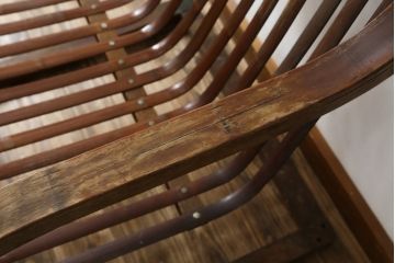 和製ビンテージ　激レア!　補強金具付き　竹興社　城所右文次　EMPRESS BAMBOO　PAT.NO.9520　サイン入り　滑らかな曲線のデザインが美しさと癒しを両立する博物館クラスのバンブーチェア(アームチェア、安楽椅子、イス、椅子、ヴィンテージ)(R-083152)