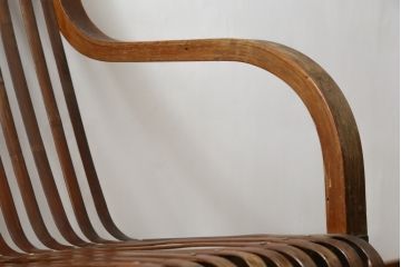 和製ビンテージ　激レア!　補強金具付き　竹興社　城所右文次　EMPRESS BAMBOO　PAT.NO.9520　サイン入り　滑らかな曲線のデザインが美しさと癒しを両立する博物館クラスのバンブーチェア(アームチェア、安楽椅子、イス、椅子、ヴィンテージ)(R-083152)