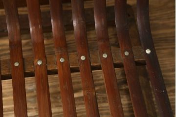 和製ビンテージ　激レア!　補強金具付き　竹興社　城所右文次　EMPRESS BAMBOO　PAT.NO.9520　サイン入り　滑らかな曲線のデザインが美しさと癒しを両立する博物館クラスのバンブーチェア(アームチェア、安楽椅子、イス、椅子、ヴィンテージ)(R-083152)