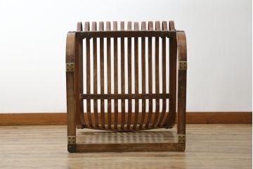 和製ビンテージ　激レア!　補強金具付き　竹興社　城所右文次　EMPRESS BAMBOO　PAT.NO.9520　サイン入り　滑らかな曲線のデザインが美しさと癒しを両立する博物館クラスのバンブーチェア(アームチェア、安楽椅子、イス、椅子、ヴィンテージ)(R-083152)