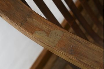 和製ビンテージ　激レア!　補強金具付き　竹興社　城所右文次　EMPRESS BAMBOO　PAT.NO.9520　サイン入り　滑らかな曲線のデザインが美しさと癒しを両立する博物館クラスのバンブーチェア(アームチェア、安楽椅子、イス、椅子、ヴィンテージ)(R-083153)