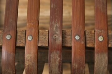 和製ビンテージ　激レア!　補強金具付き　竹興社　城所右文次　EMPRESS BAMBOO　PAT.NO.9520　サイン入り　滑らかな曲線のデザインが美しさと癒しを両立する博物館クラスのバンブーチェア(アームチェア、安楽椅子、イス、椅子、ヴィンテージ)(R-083153)