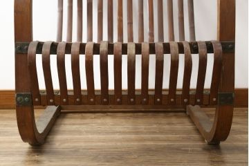 和製ビンテージ　激レア!　補強金具付き　竹興社　城所右文次　EMPRESS BAMBOO　PAT.NO.9520　サイン入り　滑らかな曲線のデザインが美しさと癒しを両立する博物館クラスのバンブーチェア(アームチェア、安楽椅子、イス、椅子、ヴィンテージ)(R-083153)