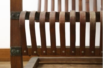 和製ビンテージ　激レア!　補強金具付き　竹興社　城所右文次　EMPRESS BAMBOO　PAT.NO.9520　サイン入り　滑らかな曲線のデザインが美しさと癒しを両立する博物館クラスのバンブーチェア(アームチェア、安楽椅子、イス、椅子、ヴィンテージ)(R-083153)