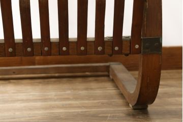 和製ビンテージ　激レア!　補強金具付き　竹興社　城所右文次　EMPRESS BAMBOO　PAT.NO.9520　サイン入り　滑らかな曲線のデザインが美しさと癒しを両立する博物館クラスのバンブーチェア(アームチェア、安楽椅子、イス、椅子、ヴィンテージ)(R-083153)