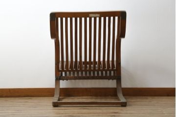和製ビンテージ　激レア!　補強金具付き　竹興社　城所右文次　EMPRESS BAMBOO　PAT.NO.9520　サイン入り　滑らかな曲線のデザインが美しさと癒しを両立する博物館クラスのバンブーチェア(アームチェア、安楽椅子、イス、椅子、ヴィンテージ)(R-083153)