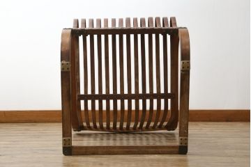 和製ビンテージ　激レア!　補強金具付き　竹興社　城所右文次　EMPRESS BAMBOO　PAT.NO.9520　サイン入り　滑らかな曲線のデザインが美しさと癒しを両立する博物館クラスのバンブーチェア(アームチェア、安楽椅子、イス、椅子、ヴィンテージ)(R-083153)