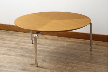 中古　超美品!!　IDEE(イデー)　長大作デザイン　YABANE LOW TABLE ROUND(矢羽ローテーブル/円)　矢羽　杢目の接ぎを活かしたデザインが印象的なローテーブル(ラウンドテーブル、丸テーブル、リビングテーブル、センターテーブル)(定価約30万円)(R-083159)