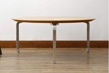 中古　超美品!!　IDEE(イデー)　長大作デザイン　YABANE LOW TABLE ROUND(矢羽ローテーブル/円)　矢羽　杢目の接ぎを活かしたデザインが印象的なローテーブル(ラウンドテーブル、丸テーブル、リビングテーブル、センターテーブル)(定価約30万円)(R-083159)