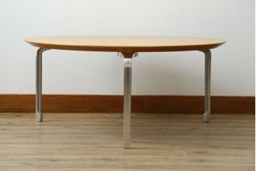 中古　超美品!!　IDEE(イデー)　長大作デザイン　YABANE LOW TABLE ROUND(矢羽ローテーブル/円)　矢羽　杢目の接ぎを活かしたデザインが印象的なローテーブル　定価約30万円　(R-083159)