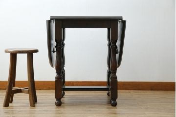 和製ビンテージ　昭和後期　松本民芸家具　M型バタフライ卓(楕円)　凝った脚のデザインが目を惹くバタフライテーブル(ドロップリーフテーブル、エクステンションテーブル、食卓、ダイニングテーブル、2人掛け、4人掛け、2P、4P、ヴィンテージ)(定価約28万)(R-083163)