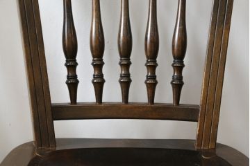 中古　松本民芸家具　クラシカルなダイニングづくりにぴったりの安川式スピンドルチェア4脚セット(板座チェア、ダイニングチェア、椅子、イス、バラ売り可能)(R-083164)