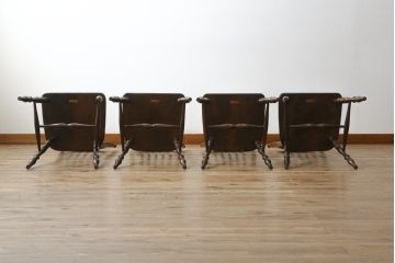 中古　松本民芸家具　クラシカルなダイニングづくりにぴったりの安川式スピンドルチェア4脚セット(板座チェア、ダイニングチェア、椅子、イス、バラ売り可能)(R-083164)