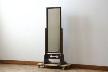 中古　美品　松本民芸家具　透かし彫りが上品なB型姿見(鏡、ミラー、置き鏡)(定価約10万円)(R-083165)