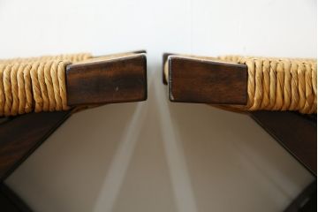 中古　美品　松本民芸家具　ラッシ座面(い草)　和モダンな空間づくりにぴったりな#222鞍型スツール2脚セット(椅子、チェア、イス、バラ売り可能)(R-083170)