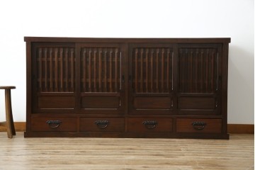 中古　民芸家具　栗材　和の趣溢れる水屋箪笥サイドボード　(R-083172)