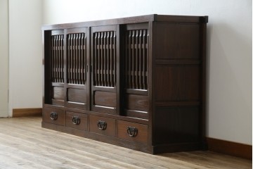 中古　民芸家具　栗材　和の趣溢れる水屋箪笥サイドボード　(R-083172)