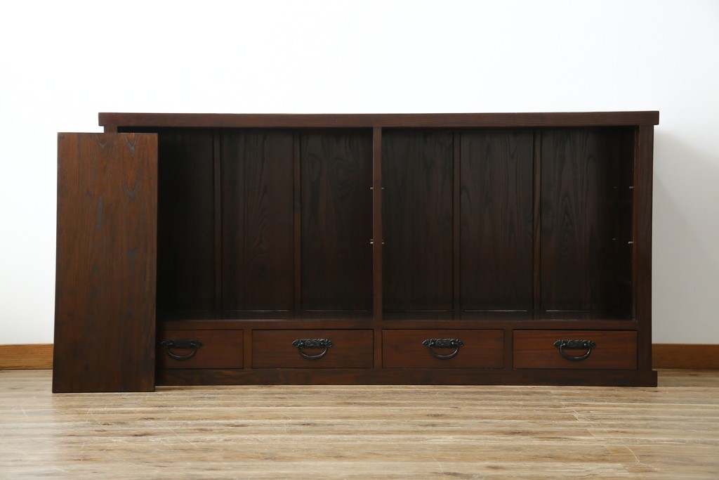 中古　民芸家具　栗材　和の趣溢れる水屋箪笥サイドボード　(R-083172)