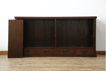 中古　民芸家具　栗材　和の趣溢れる水屋箪笥サイドボード　(R-083172)