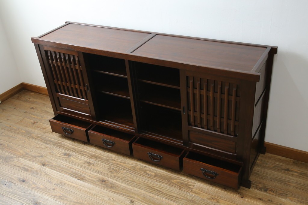 中古　民芸家具　栗材　和の趣溢れる水屋箪笥サイドボード　(R-083172)