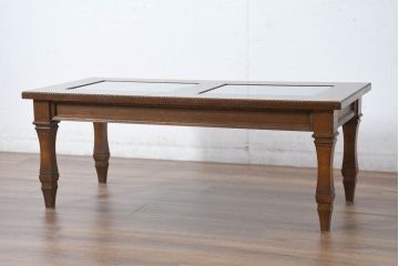 中古　美品　見せる収納!!　国産職人手作り品　上質な作り込みのガラスケース付きローテーブル(センターテーブル、リビングテーブル)(定価約30万円)(R-083177)