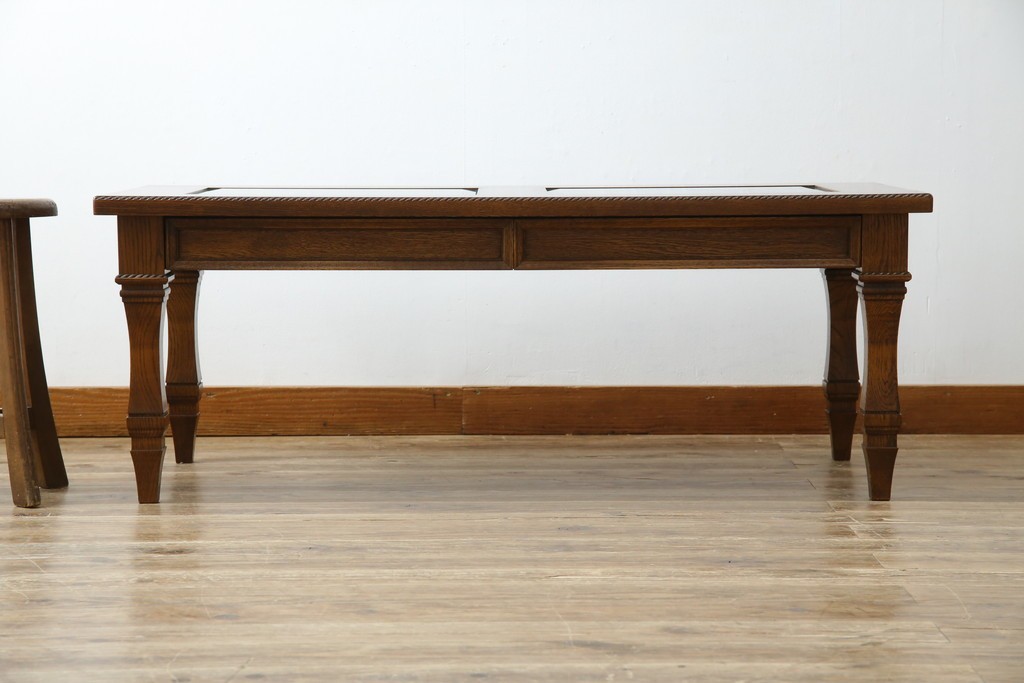 中古　美品　見せる収納!!　国産職人手作り品　上質な作り込みのガラスケース付きローテーブル　定価約30万円相当　(R-083177)