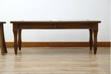 中古　美品　見せる収納!!　国産職人手作り品　上質な作り込みのガラスケース付きローテーブル　定価約30万円相当　(R-083177)