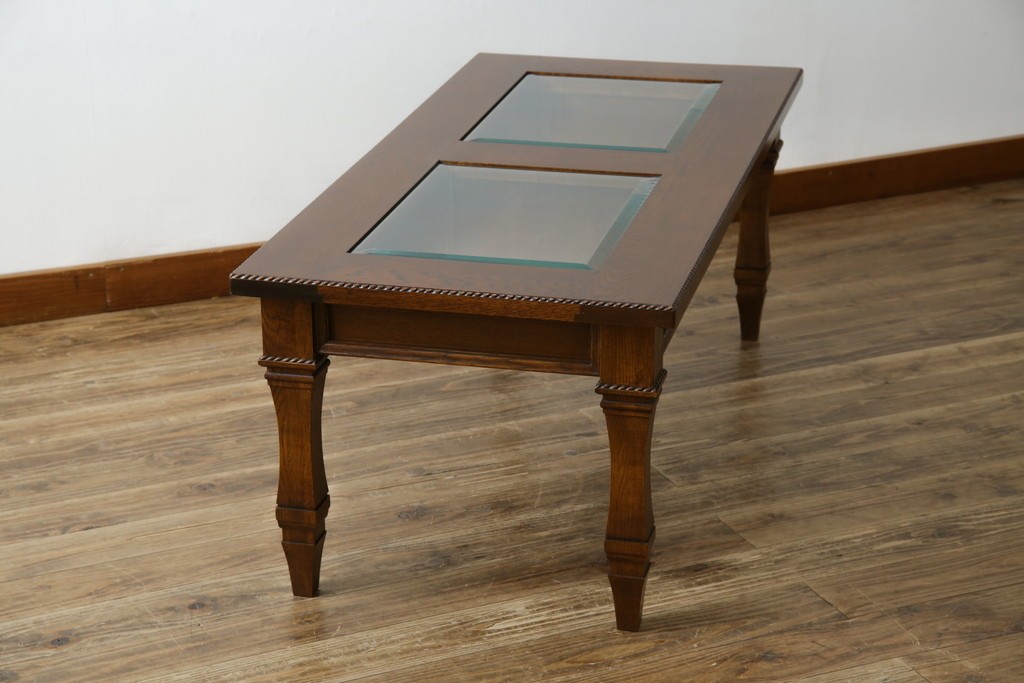 中古　美品　見せる収納!!　国産職人手作り品　上質な作り込みのガラスケース付きローテーブル　定価約30万円相当　(R-083177)