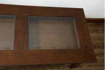 中古　美品　見せる収納!!　国産職人手作り品　上質な作り込みのガラスケース付きローテーブル　定価約30万円相当　(R-083177)