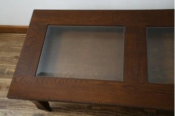 中古　美品　見せる収納!!　国産職人手作り品　上質な作り込みのガラスケース付きローテーブル　定価約30万円相当　(R-083177)