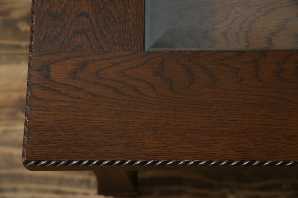 中古　美品　見せる収納!!　国産職人手作り品　上質な作り込みのガラスケース付きローテーブル　定価約30万円相当　(R-083177)