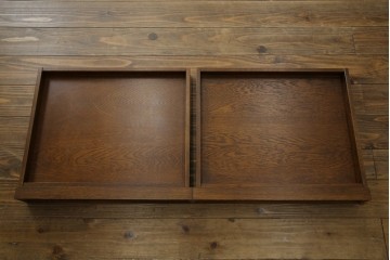 中古　美品　見せる収納!!　国産職人手作り品　上質な作り込みのガラスケース付きローテーブル　定価約30万円相当　(R-083177)