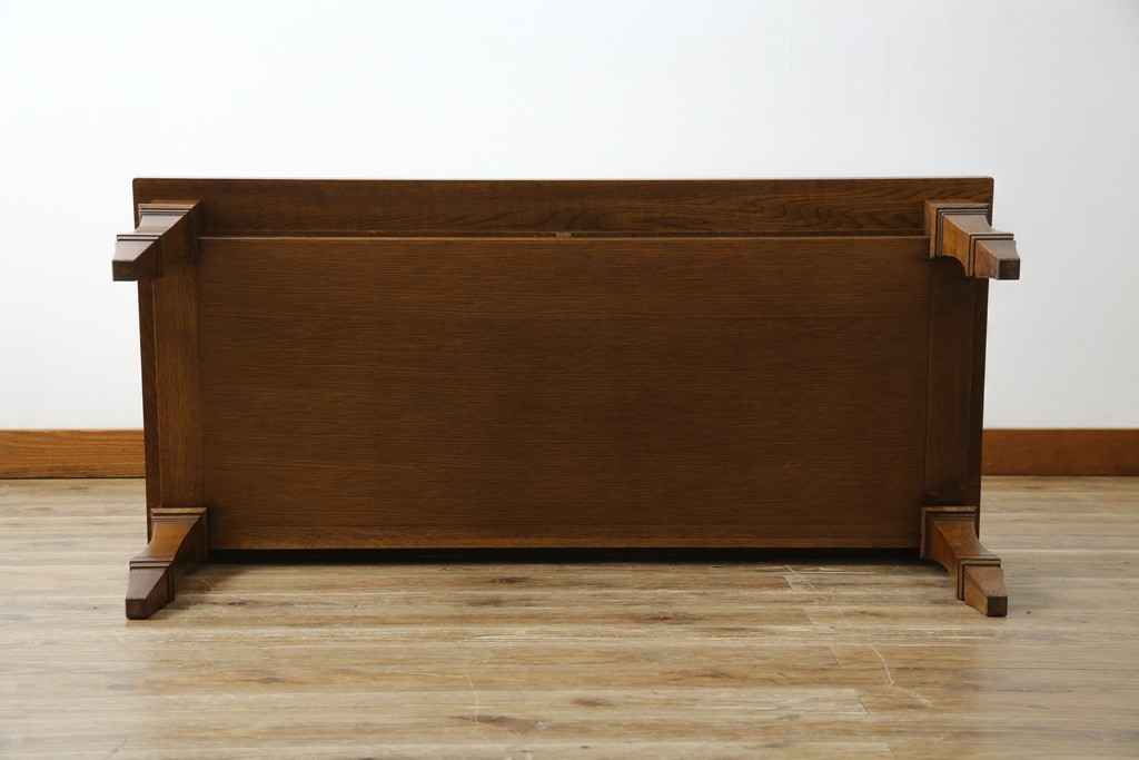 中古　美品　見せる収納!!　国産職人手作り品　上質な作り込みのガラスケース付きローテーブル　定価約30万円相当　(R-083177)