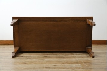 中古　美品　見せる収納!!　国産職人手作り品　上質な作り込みのガラスケース付きローテーブル　定価約30万円相当　(R-083177)