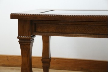 中古　美品　見せる収納!!　国産職人手作り品　上質な作り込みのガラスケース付きローテーブル　定価約30万円相当　(R-083177)