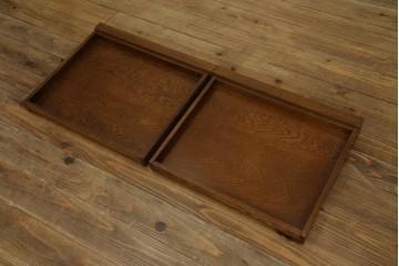 中古　美品　見せる収納!!　国産職人手作り品　上質な作り込みのガラスケース付きローテーブル　定価約30万円相当　(R-083177)